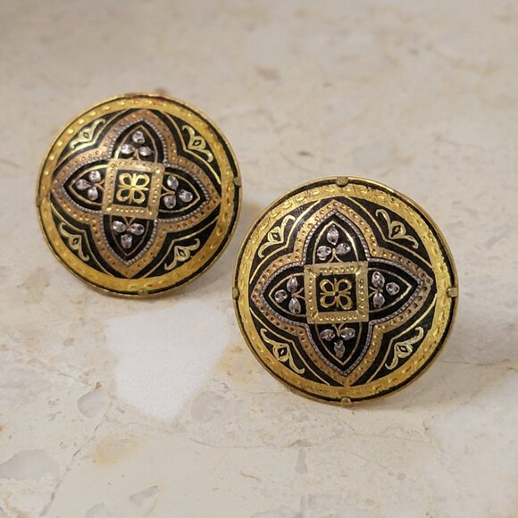 Vintage Spanish Damascene Clip on Earrings - Picture 2 of 10